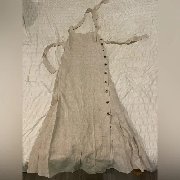 Reformation Beige Halter Midi Dress with Side Buttons - Picture 7 of 10